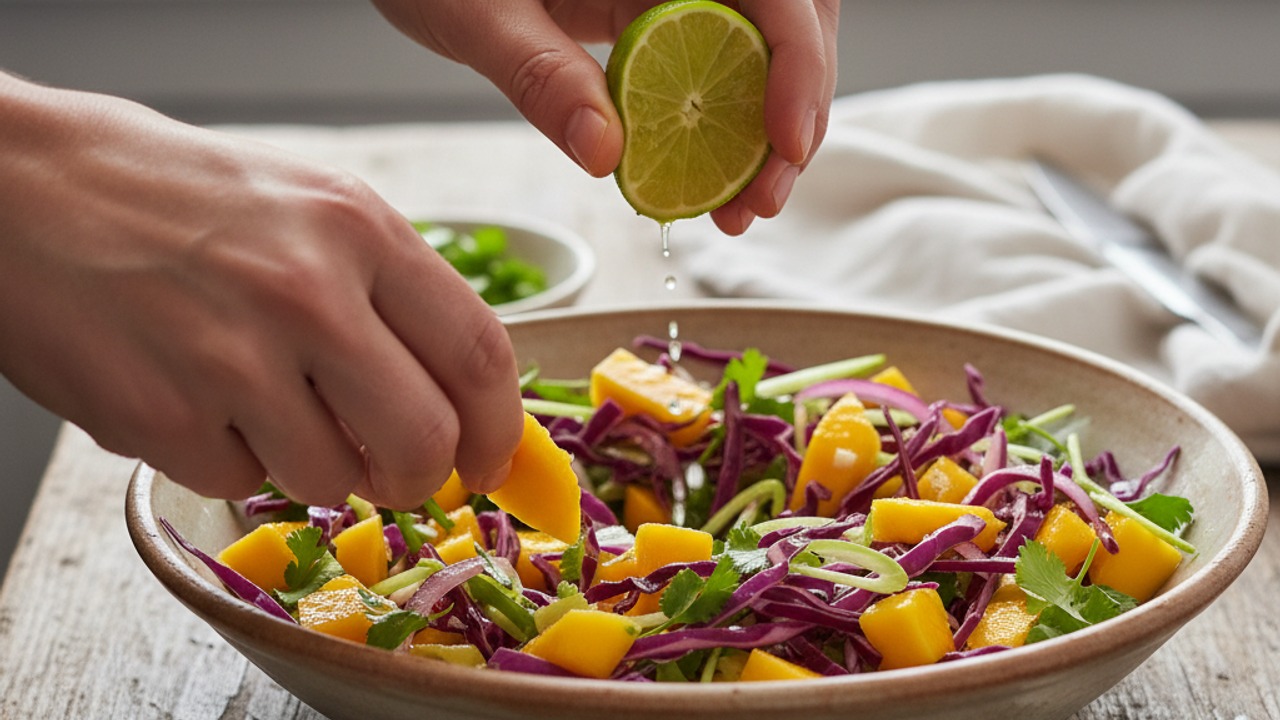 Prepare the mango slaw