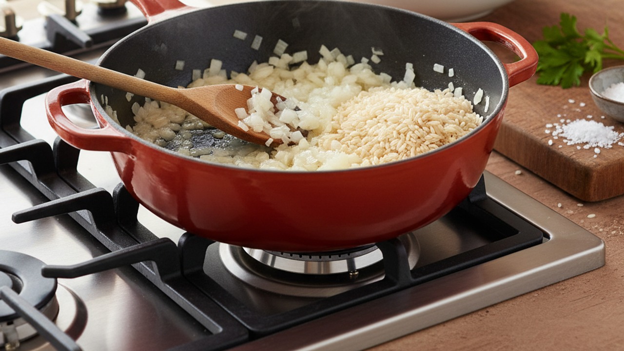 Cook the risotto and cool