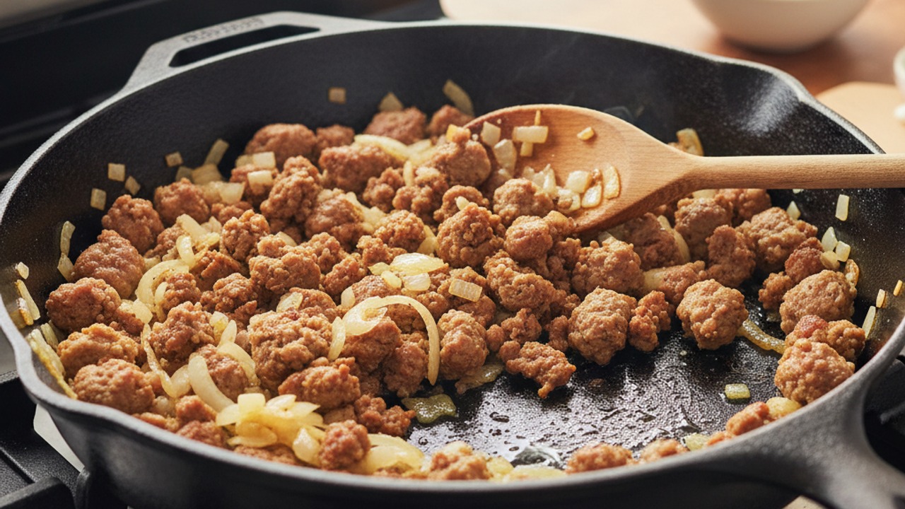 Cook sausage and onion