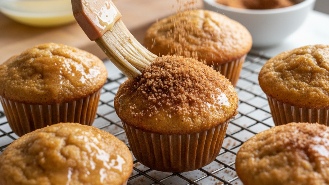 Finish with butter and cinnamon-brown-sugar coating
