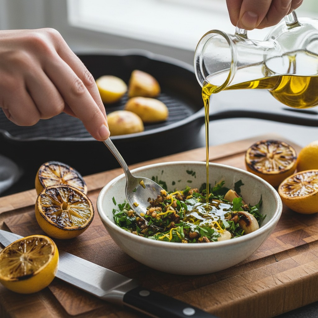 Make charred lemon-garlic gremolata