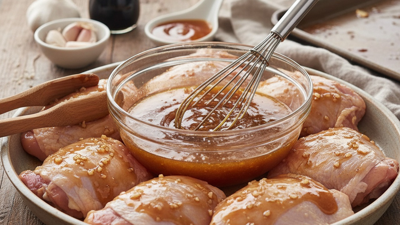 Make the honey-garlic marinade and marinate chicken