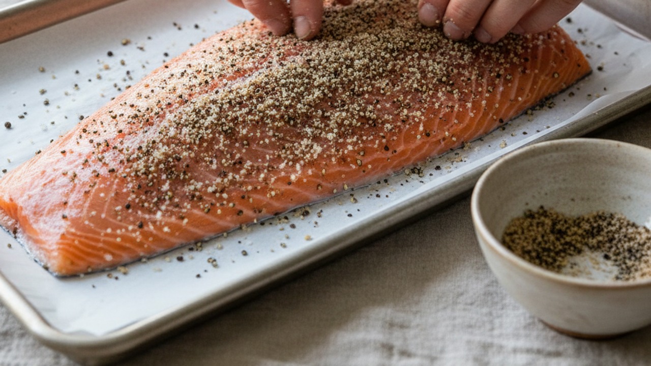 Mix cure and cure the salmon