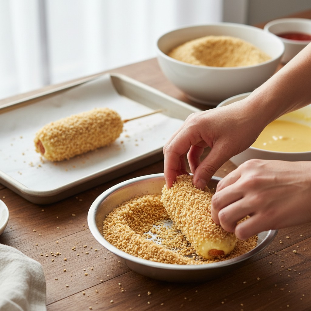 Coat with batter and panko