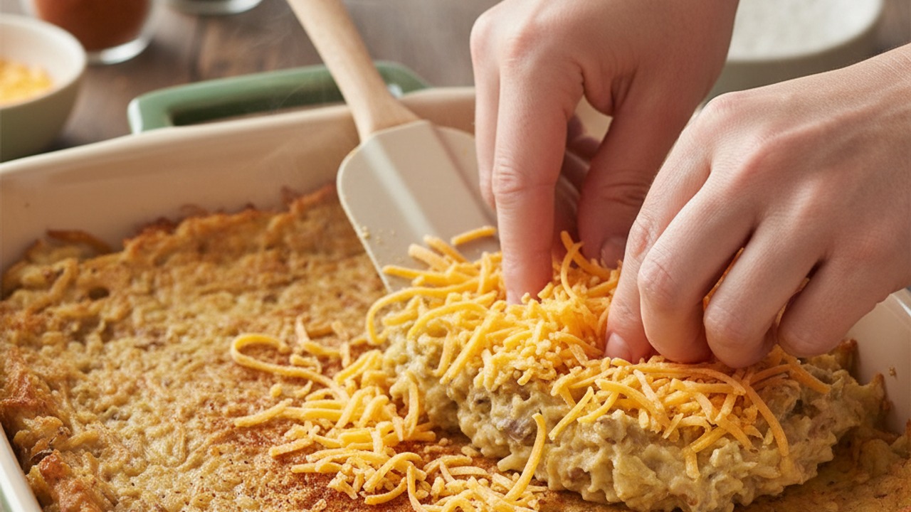 Transfer to baking dish and top