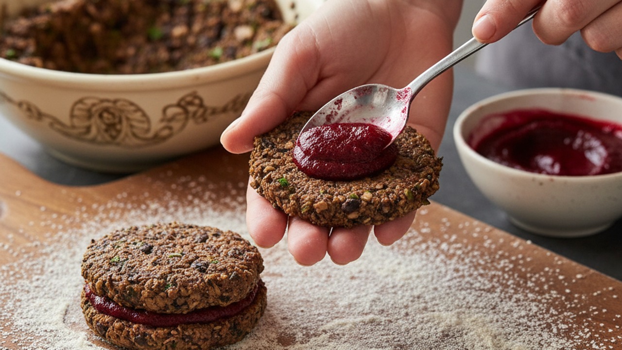 Form patties with beet purée center