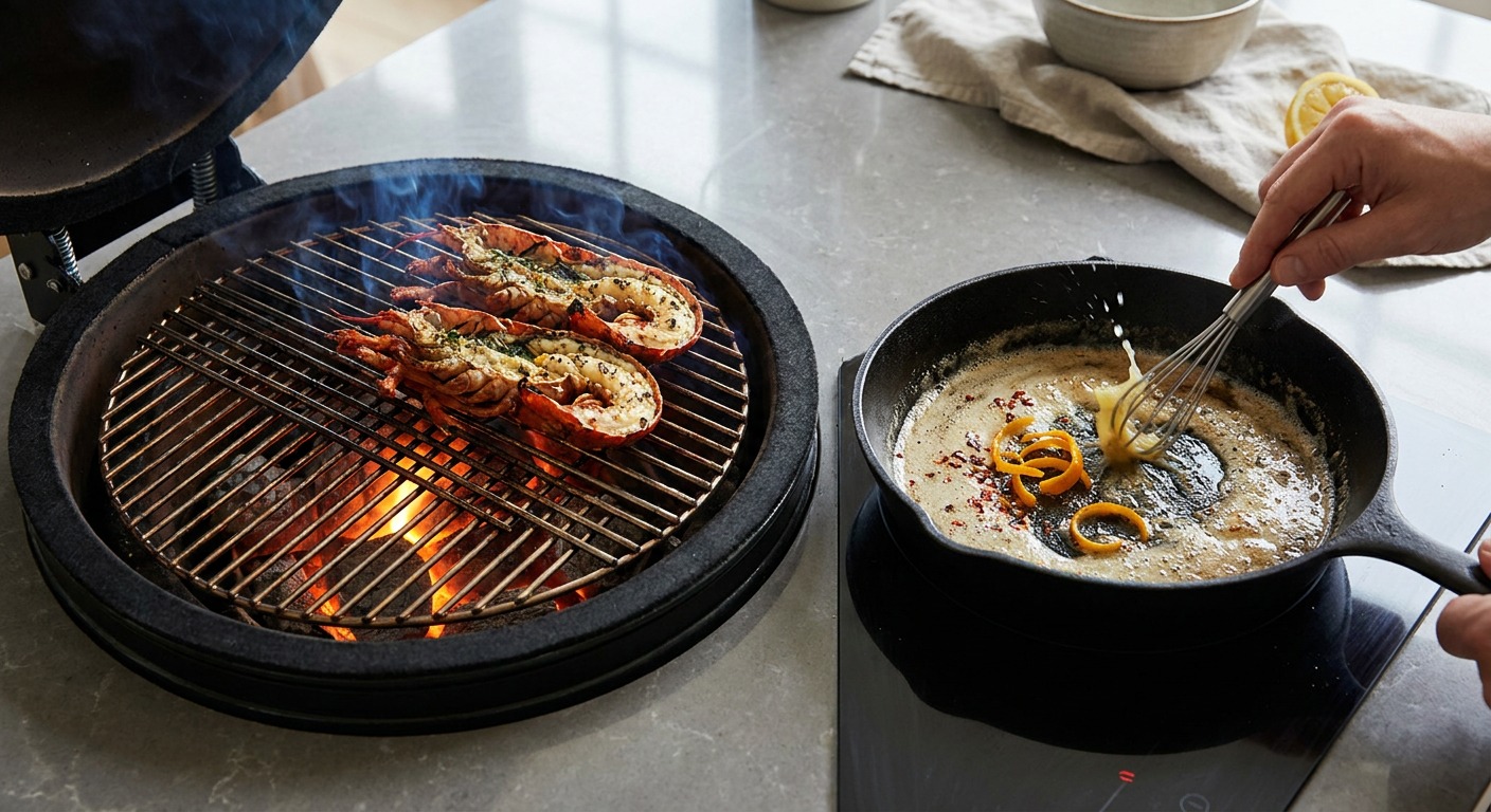 Grill lobsters and make citrus‑chile brown butter