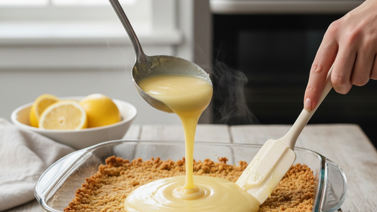 Bake the filling on the hot crust