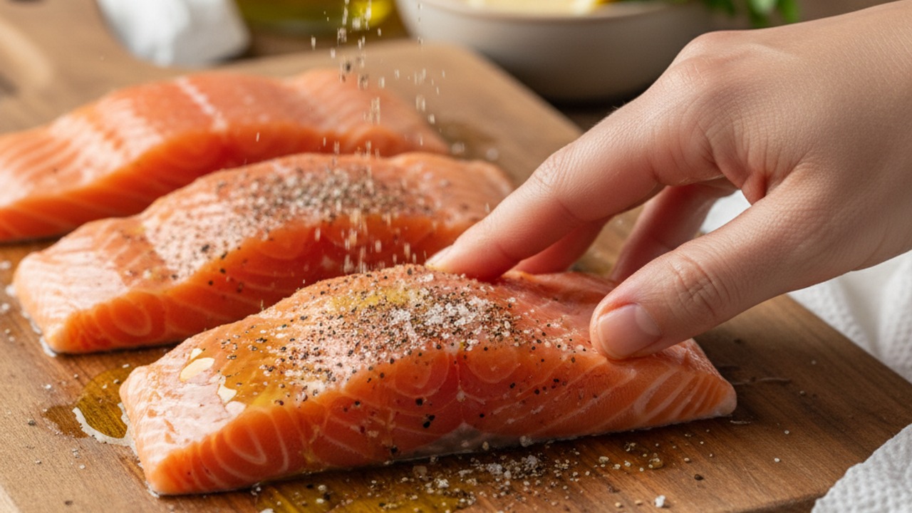 Season and oil the salmon