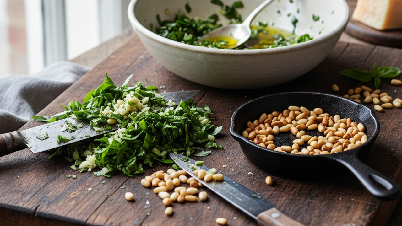 Chop and combine the pesto ingredients