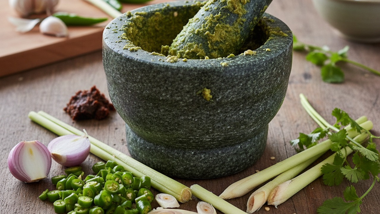 Make the green curry paste