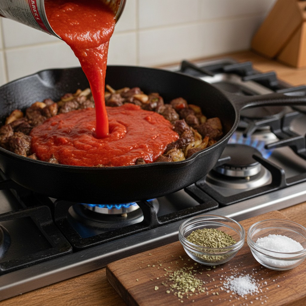 Add tomatoes and season