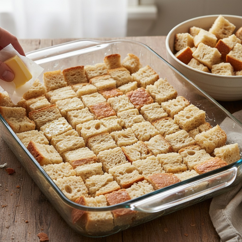 Prepare the baking dish and bread