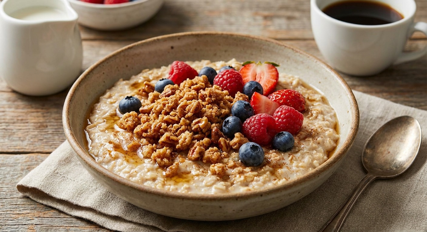 Maple Pecan Oatmeal with Mixed Berries