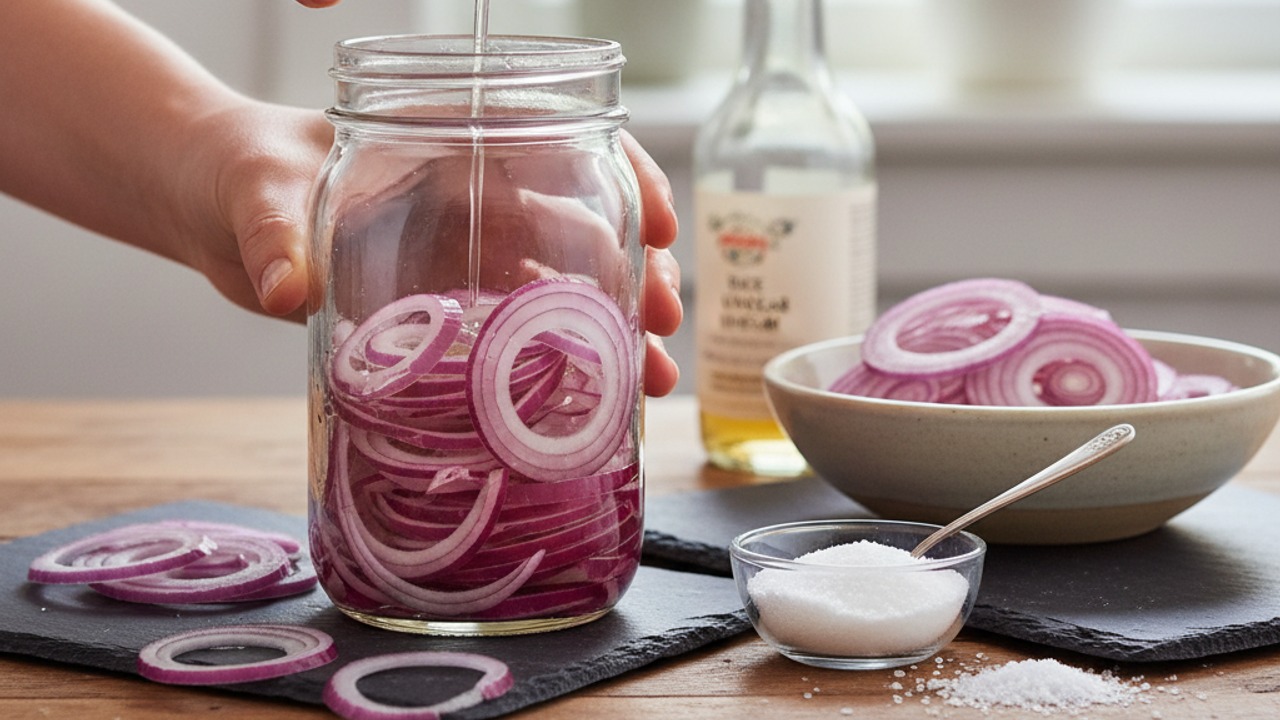 Quick-pickle the red onions