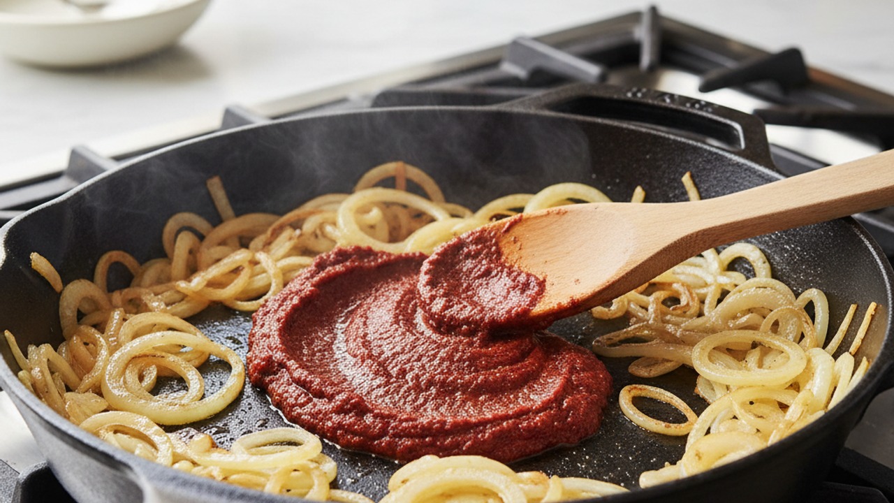 Sauté aromatics and tomato paste