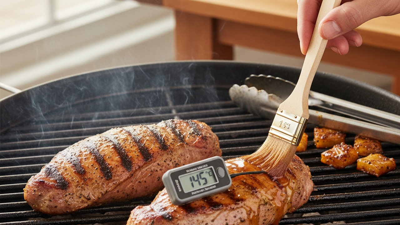 Sear and finish the pork on the grill