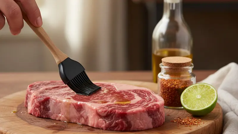 Season and rest the ribeye