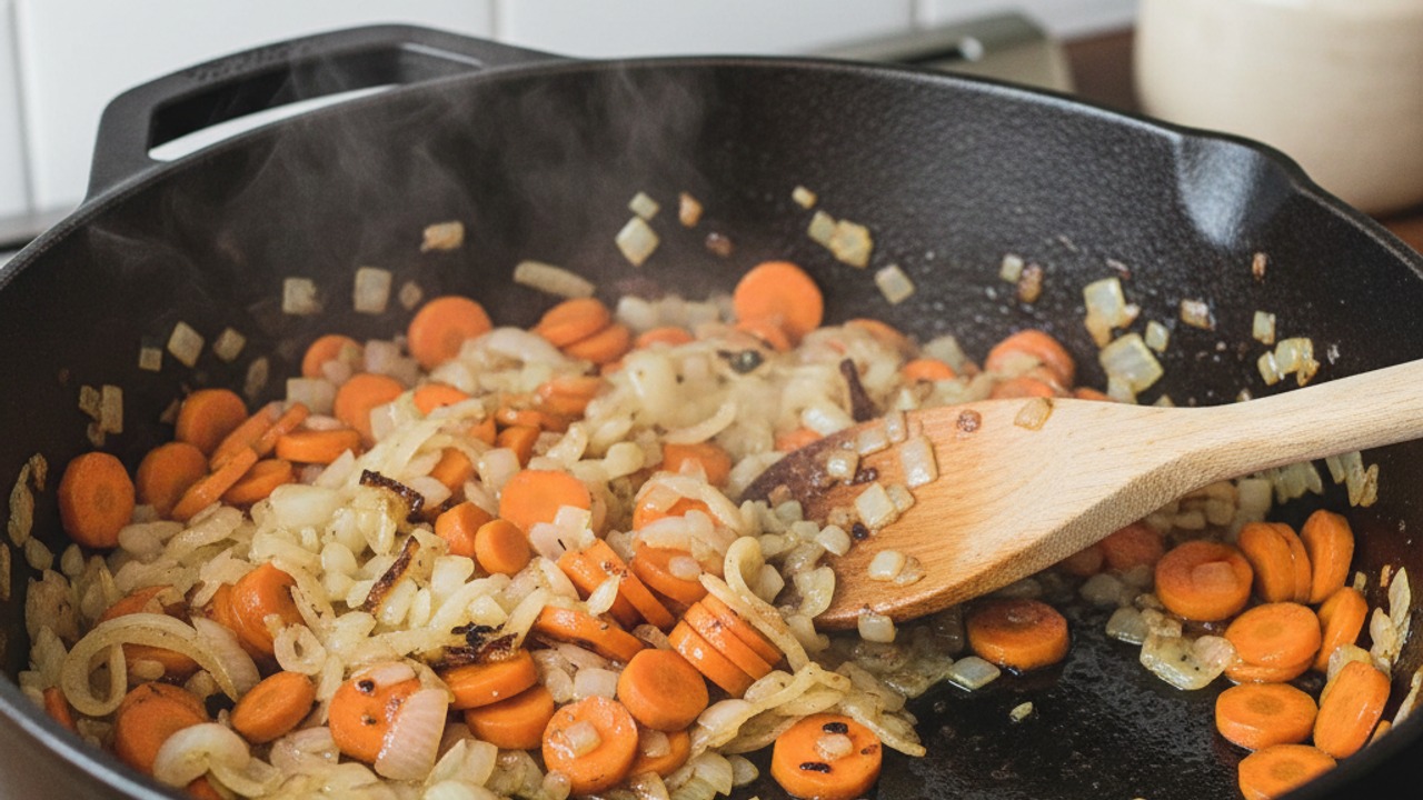 Sauté the aromatics and vegetables