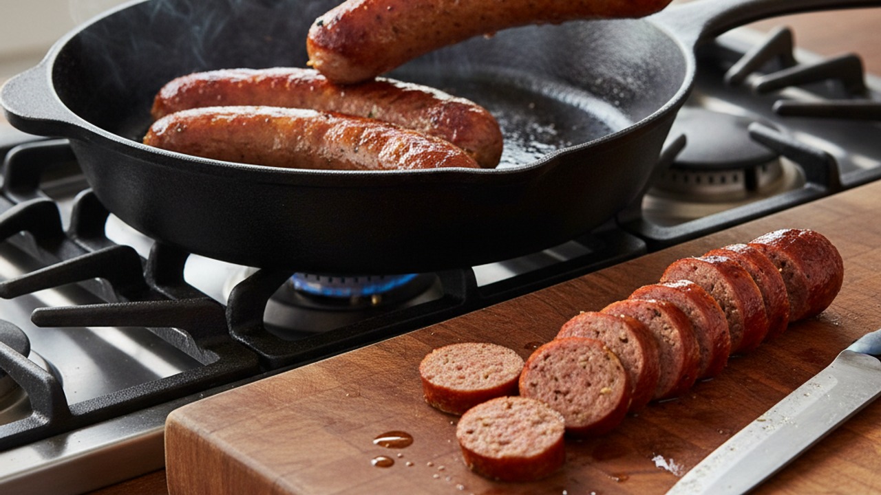 Brown and slice the bratwurst