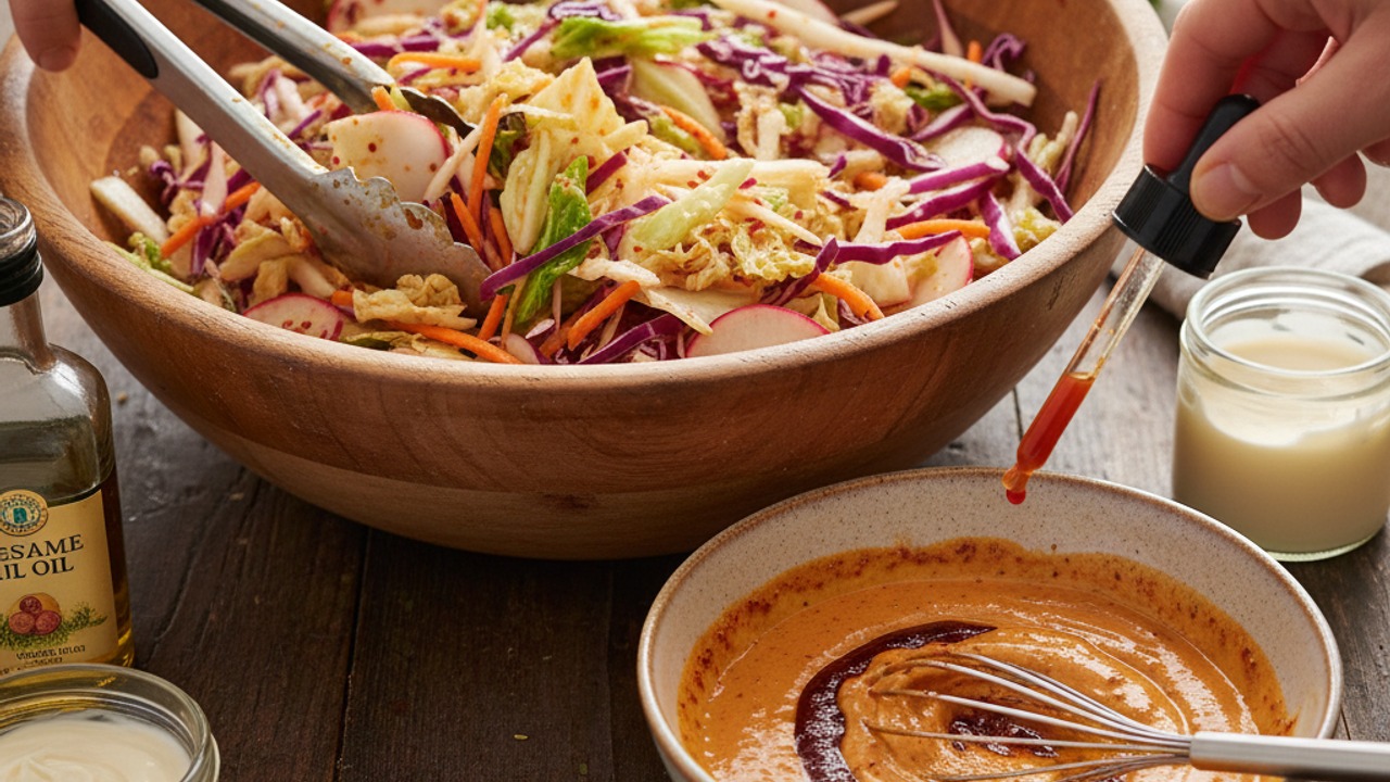Make kimchi slaw and sesame-gochujang aioli