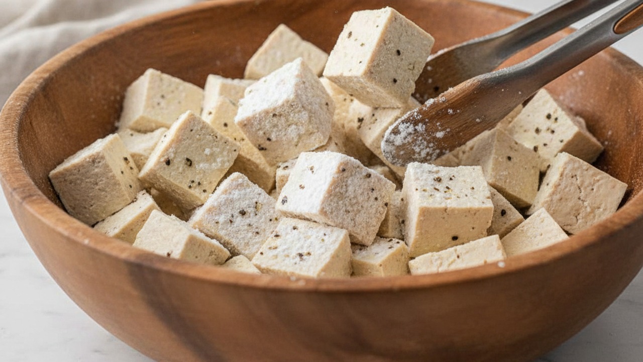 Prep and coat the tofu