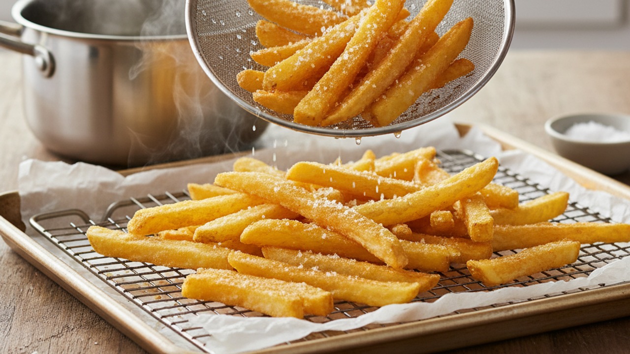 Second (high-temperature) fry and season
