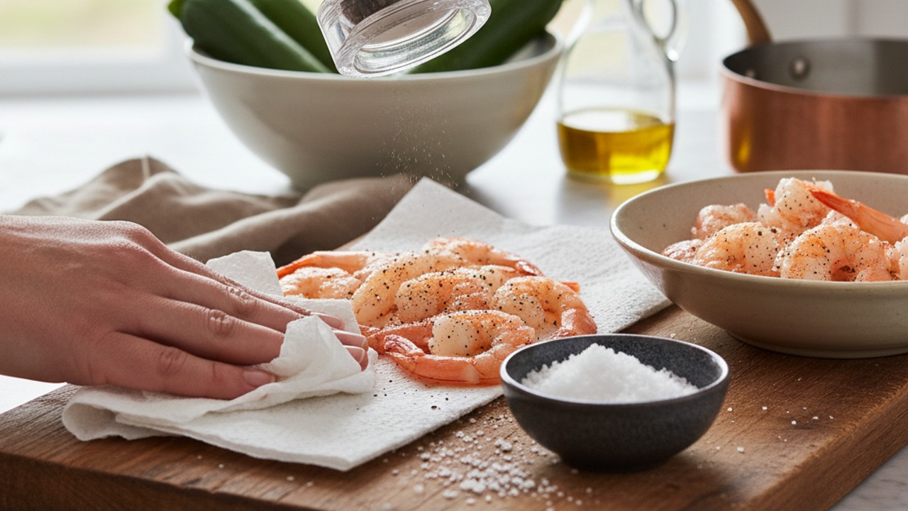 Prepare and season the shrimp