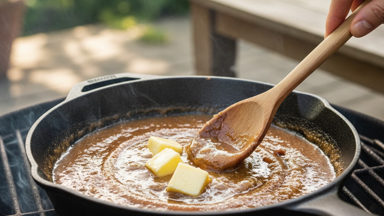 Make the brown-sugar caramel in a skillet