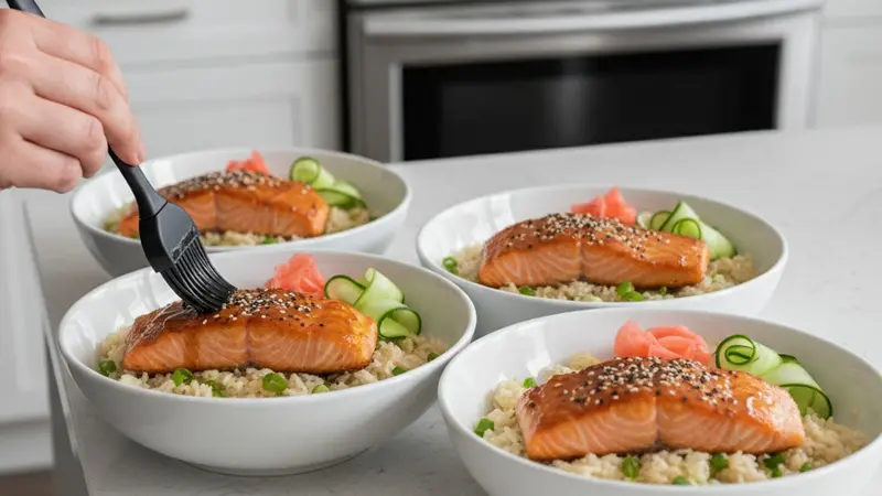 Assemble the bowls and finish with garnishes