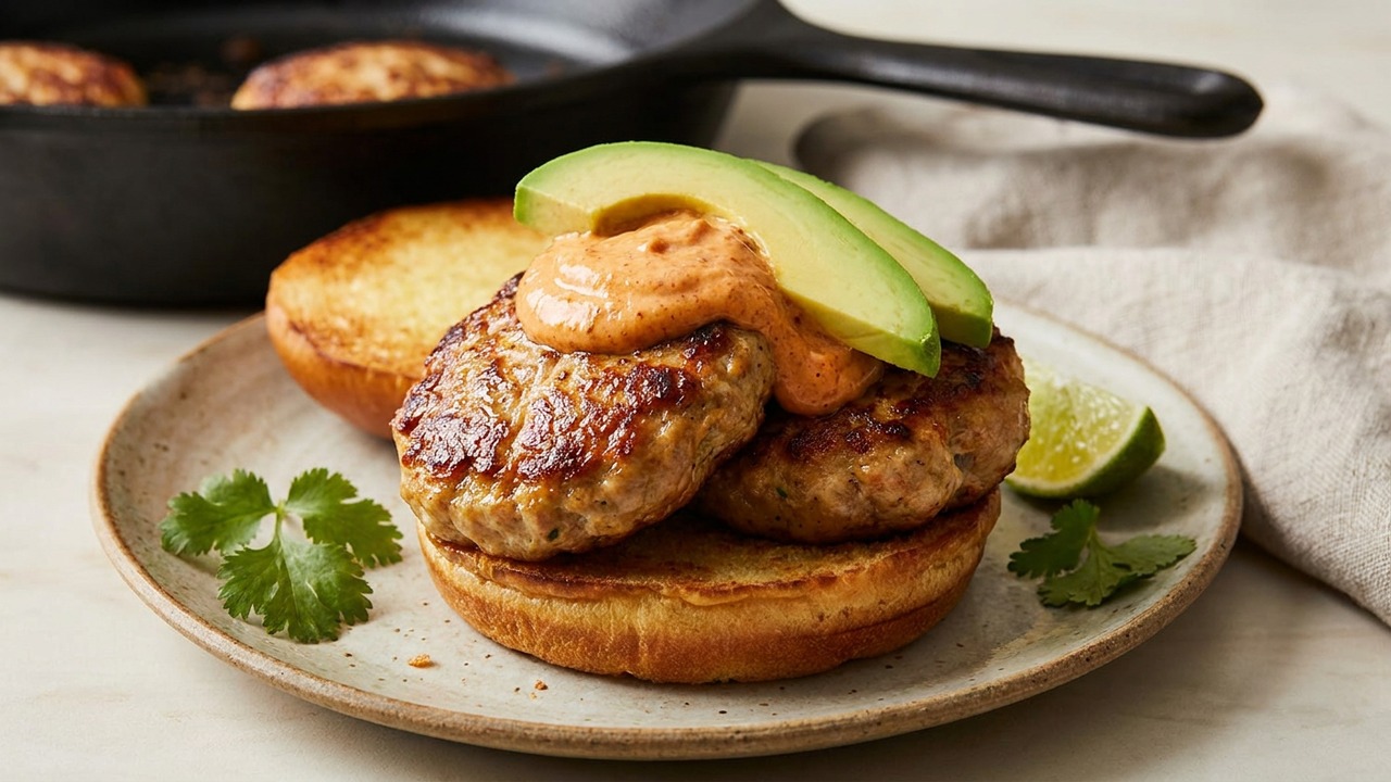 Turkey Burgers with Avocado and Chipotle Mayo (Juicy Lean Burger Technique)