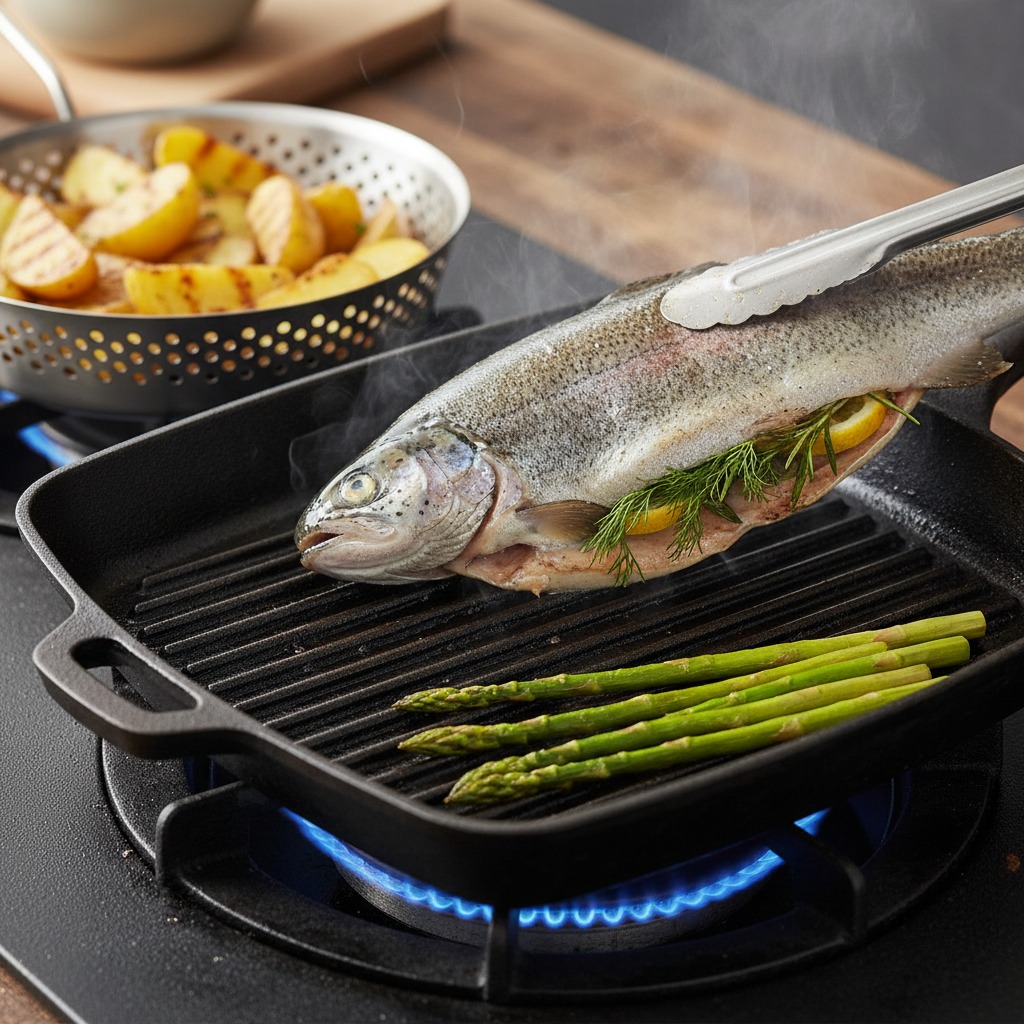 Grill the trout and sides