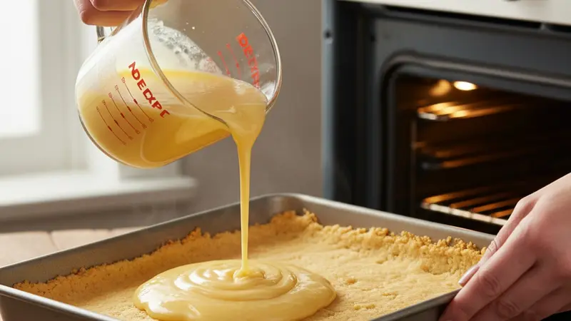 Bake the lemon filling on the hot crust