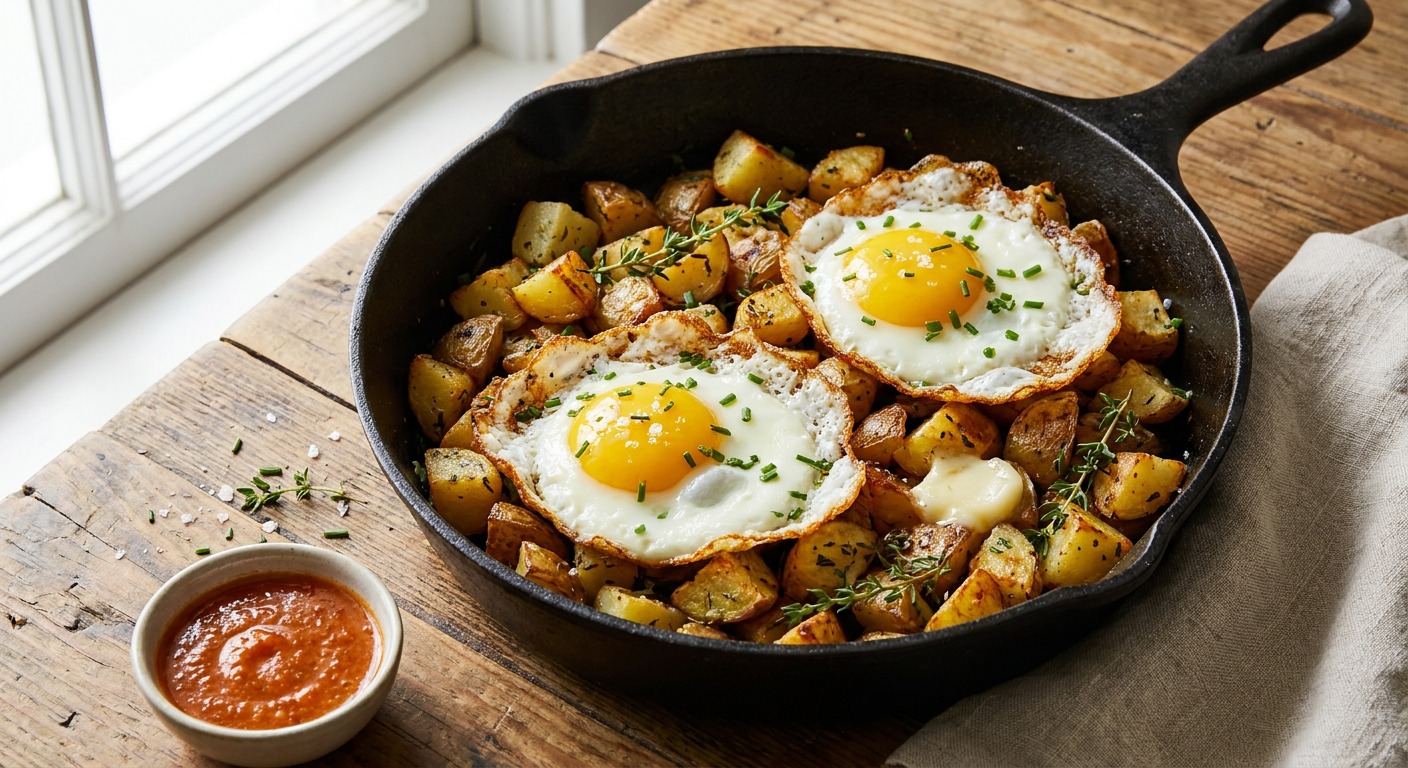 Snake River Farms Beef Tallow Crispy Breakfast Potatoes and Fried Eggs