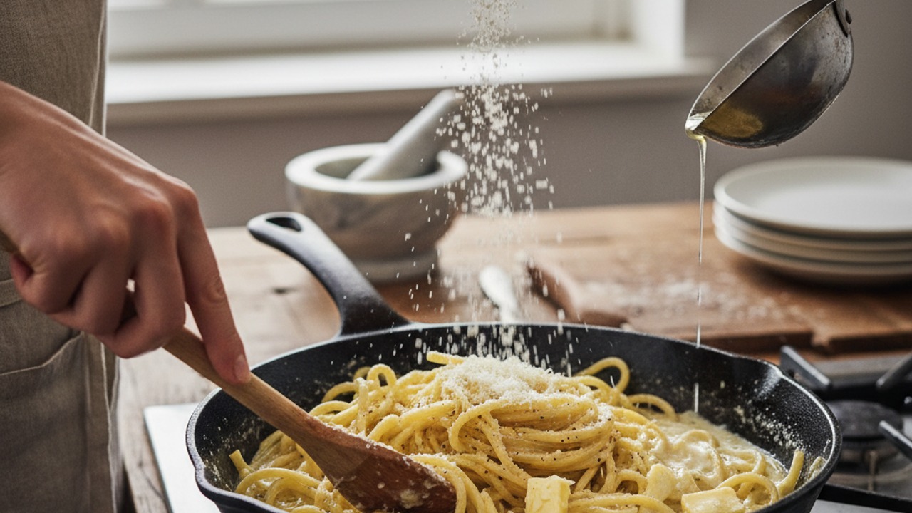 Emulsify with Pecorino and butter