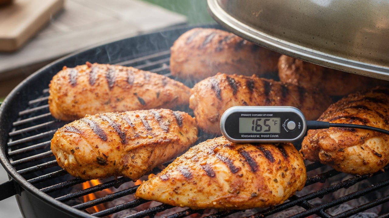 Grill the chicken until charred and cooked through