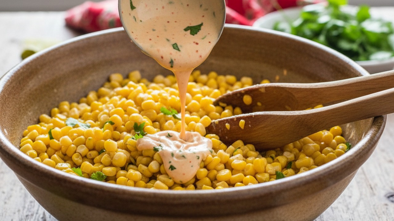 Toss corn with sauce
