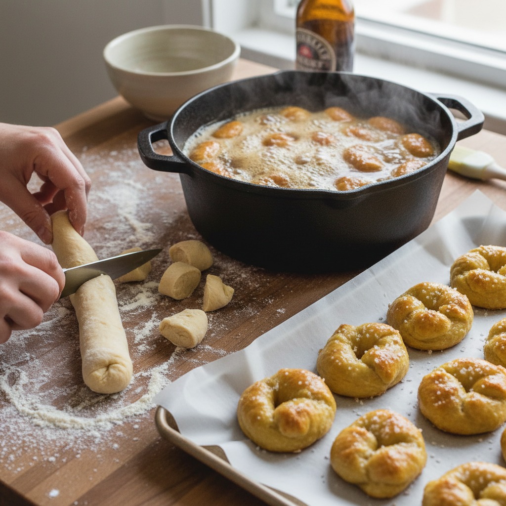 Shape, boil and bake the pretzel bites