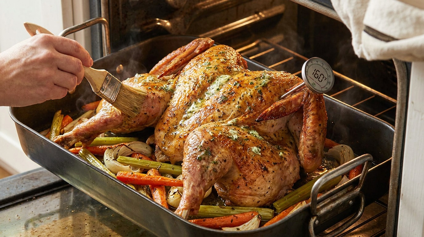 Oil, roast, and baste for even browning