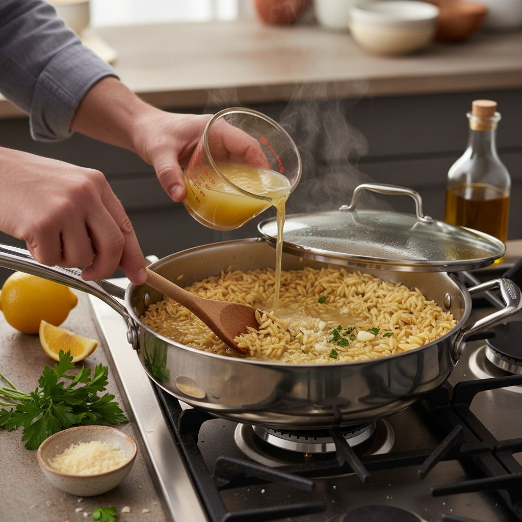 Toast and simmer the orzo