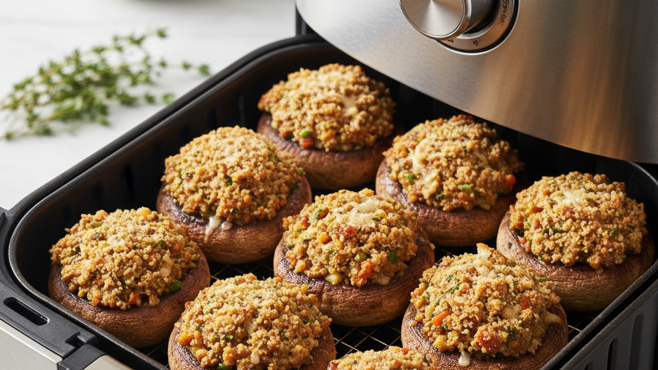 Stuff the mushrooms and air-fry