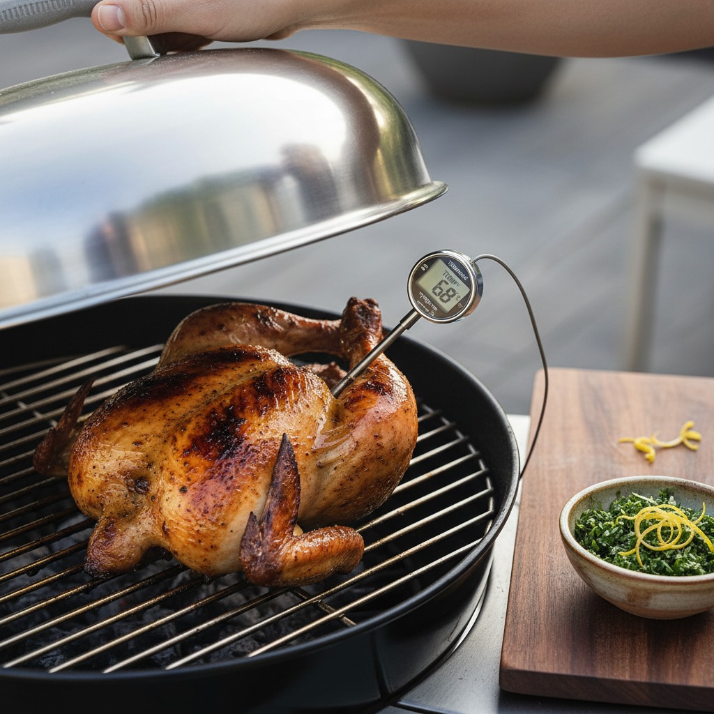 Sear chicken, then move to indirect heat