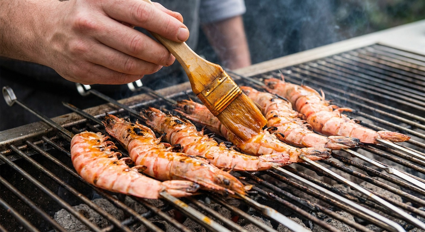 Grill and baste the shrimp