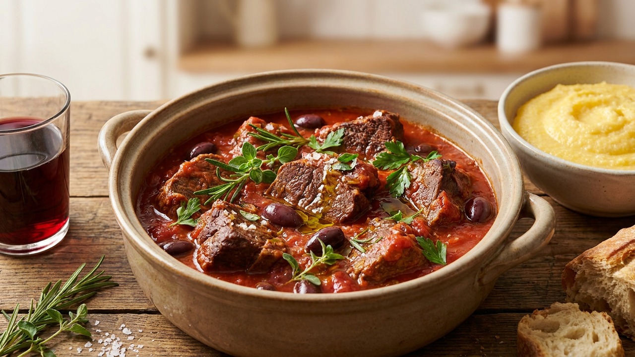 Italian-Style Pot Roast with Tomatoes Olives and Fresh Herbs