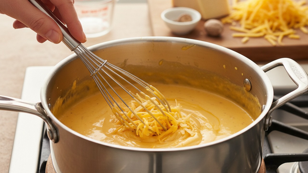 Melt in the cheeses off the heat