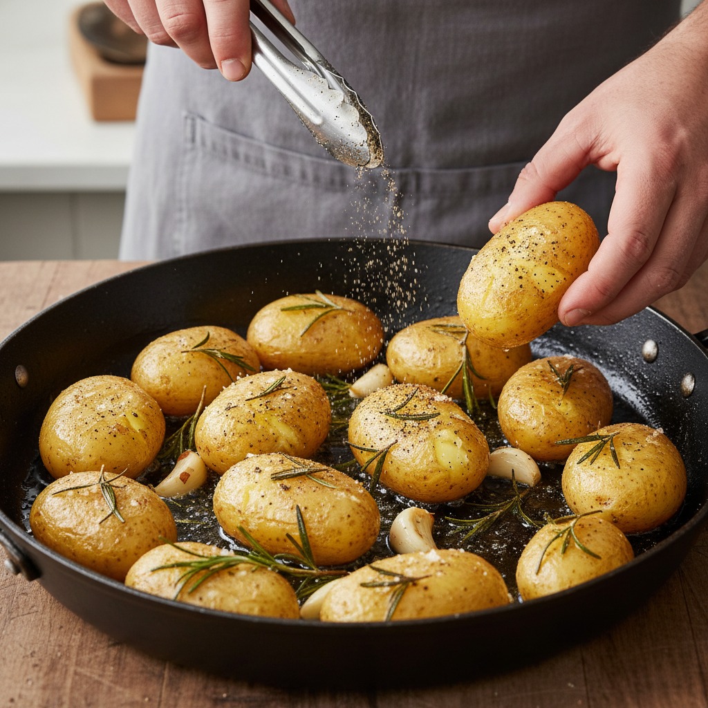 Roast the potatoes in the hot fat