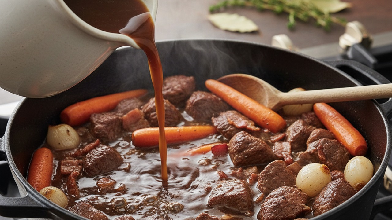 Add stock, carrots and braise slowly