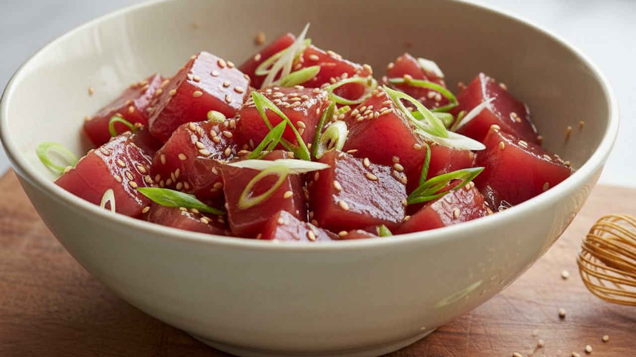 Dice and marinate the ahi