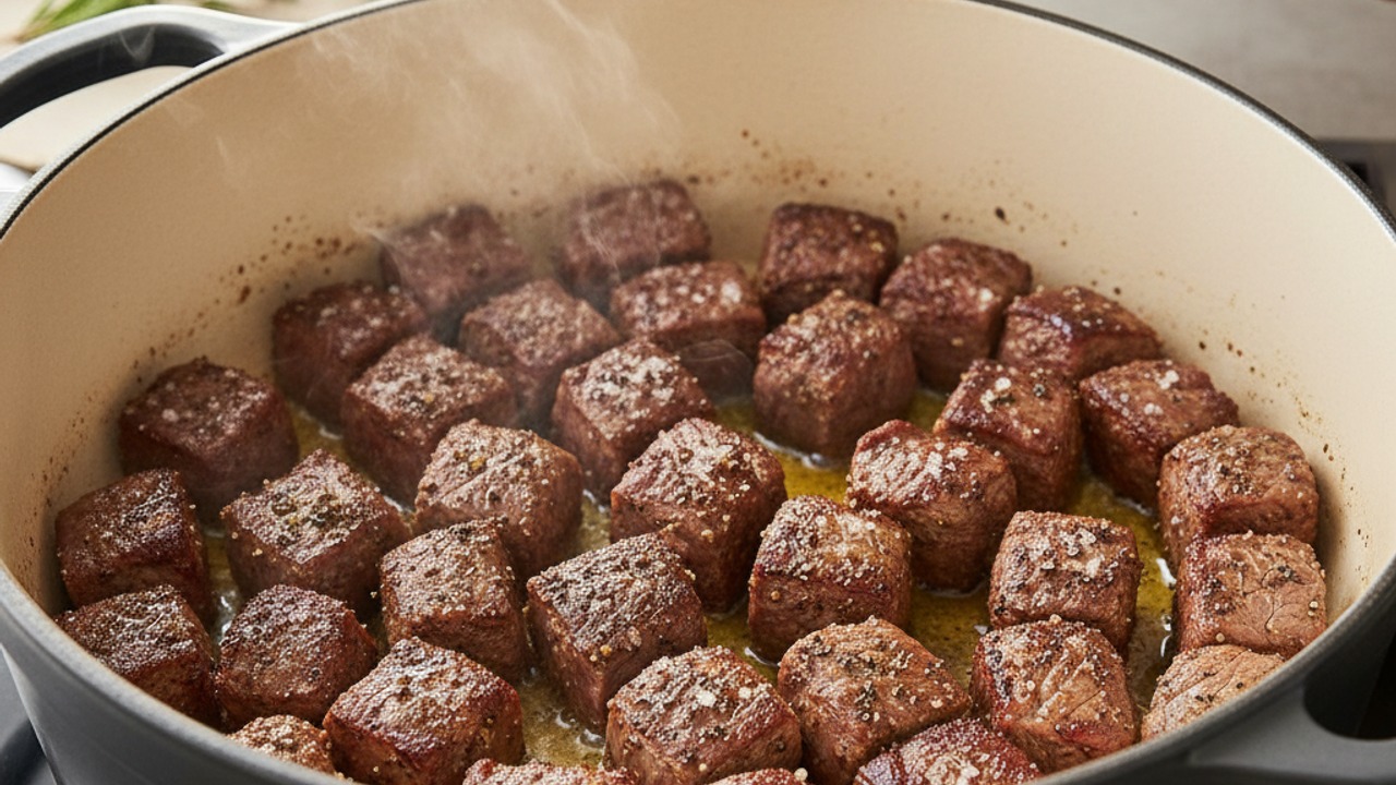 Brown the beef in batches