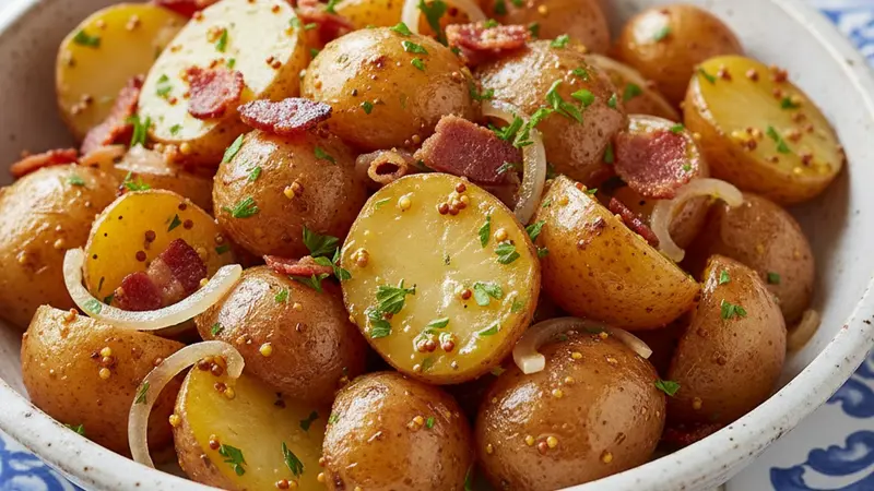 Classic Warm German Potato Salad with Bacon & Whole-Grain Mustard (Labor Day Steak Side)